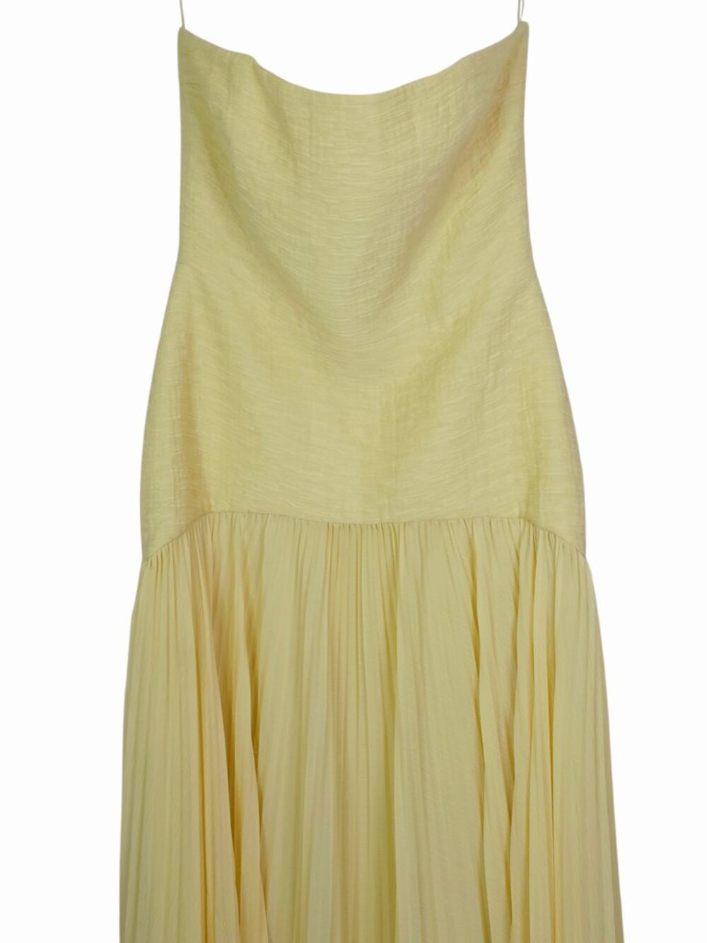 Alexis Sunniva Dress Yellow Pleated‎ Strapless Plissé Maxi Gown Size L - Picture 5 of 16